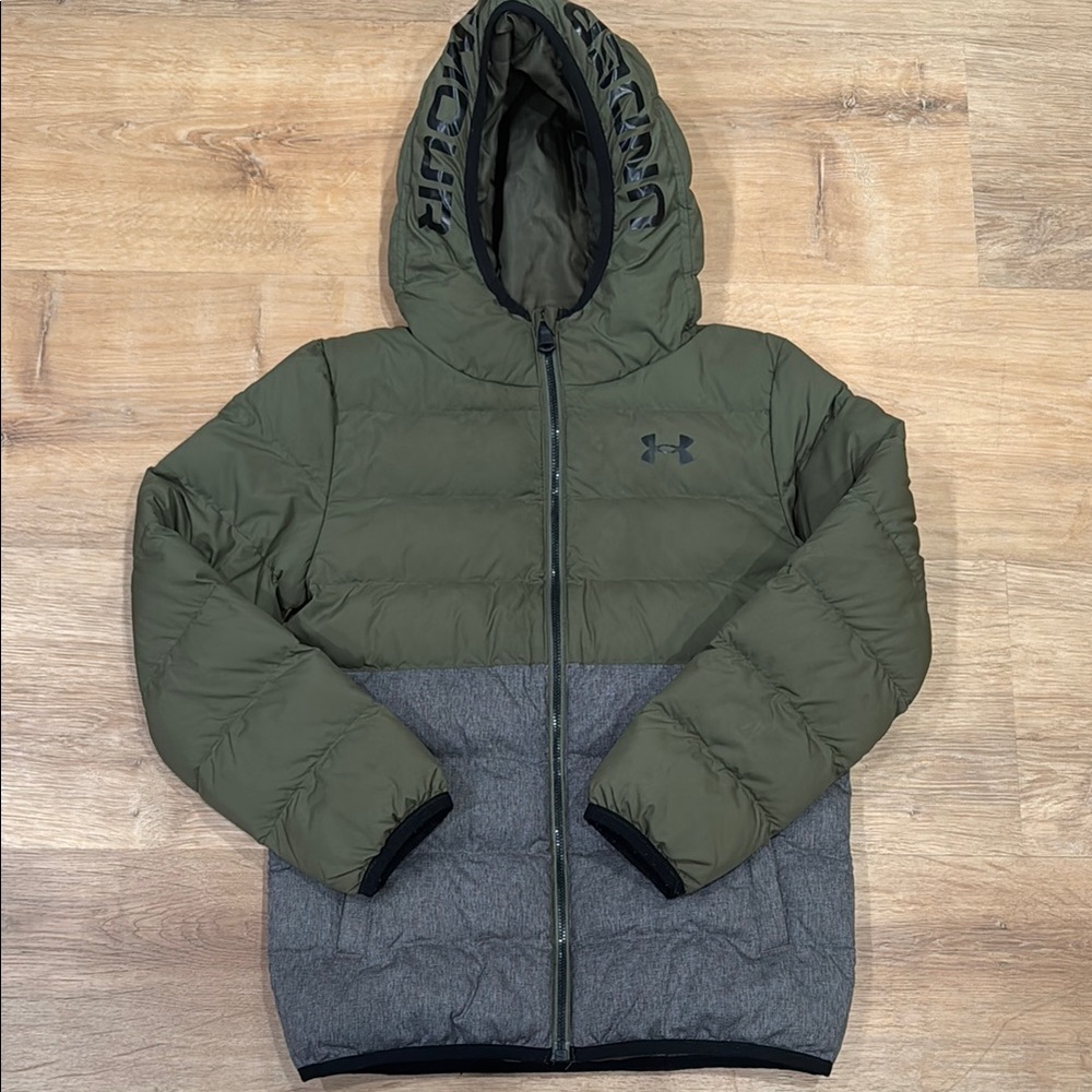 Under Armour Green and Gray Puffer Jacket with Hood